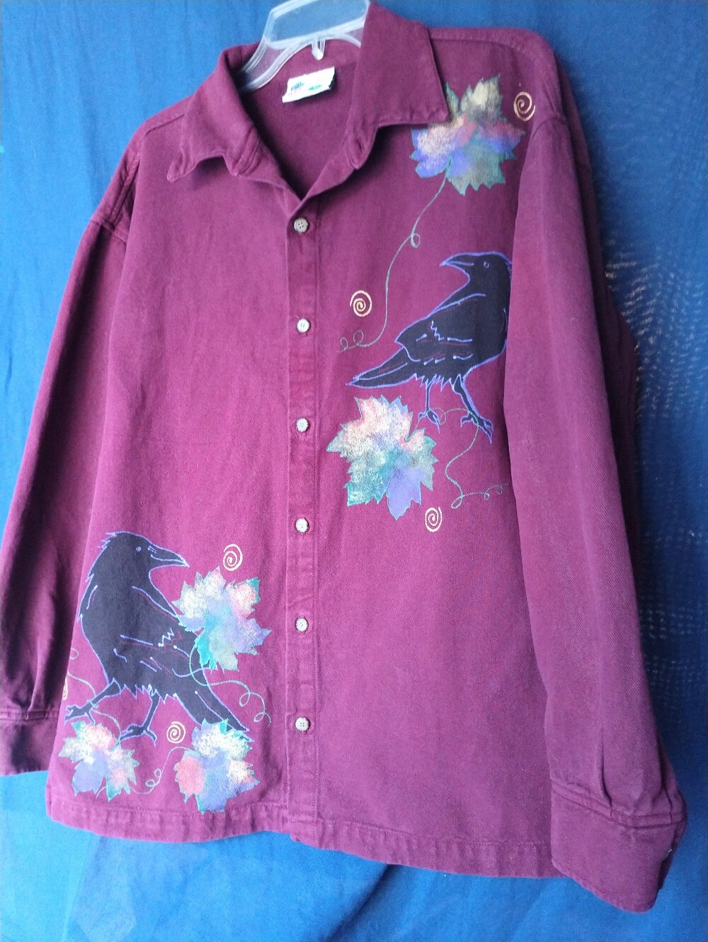 Fantastic Vintage Hand Painted Shirt Crows Ravens Fall Halloween Oversized XS
